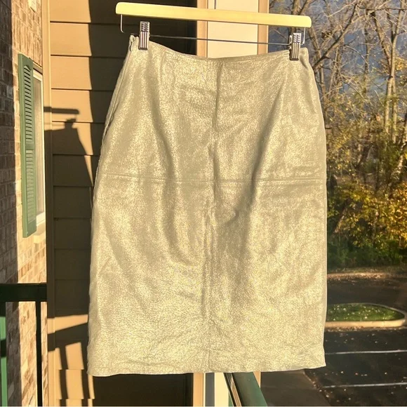 🆕Jane Doe Collection 💯Genuine Leather Light Green Pencil Skirt Midi Split Size M - Picture 6 of 13